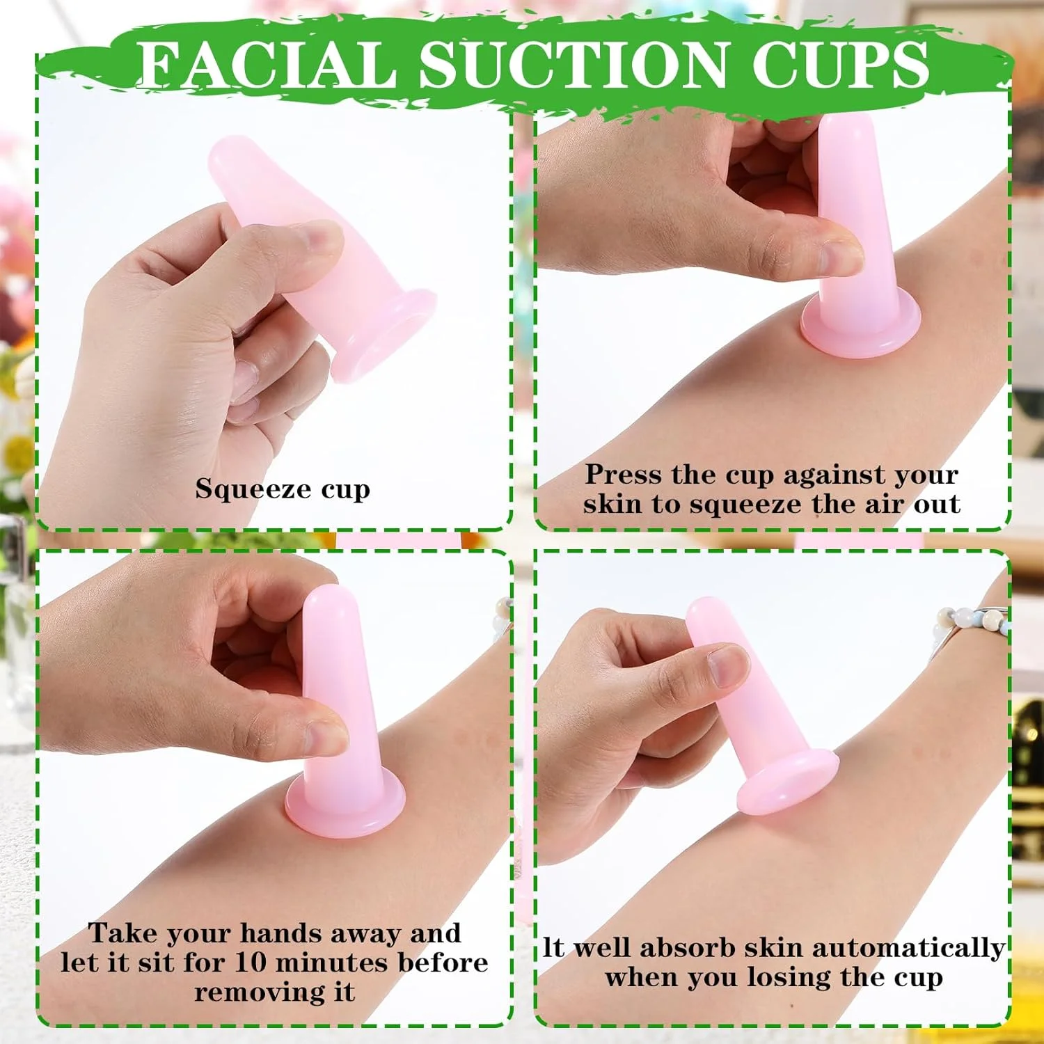 ست ۴ عددی کاپینگ صورت Dimeho، فنجان های کاپینگ وکیوم سیلیکونی، ابزار زیبایی ضد پیری برای ماساژ صورت و چشم (صورتی، ۲ کوچک + ۲ بزرگ)