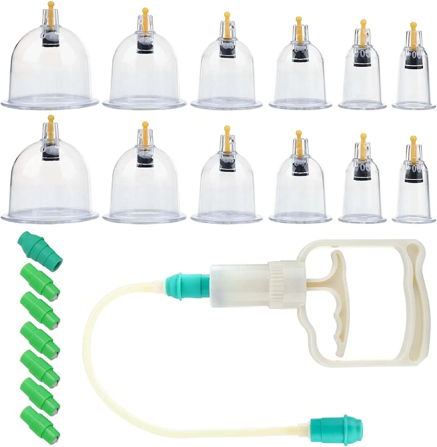 مجموعه حجامت ۱۲ عددی، مجموعه حجامت خلاء چینی، فنجان های U شکل با دسته پمپاژ، مجموعه های حرفه ای حجامت طب سوزنی چینی برای ماساژ مکش درمانی