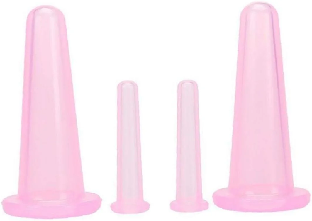 ست ماساژ صورت سیلیکونی، شامل 4 عدد کاپ ماساژ صورت و چشم، ابزار زیبایی مراقبت از پوست طبیعی (صورتی)، دارای مکش دستی