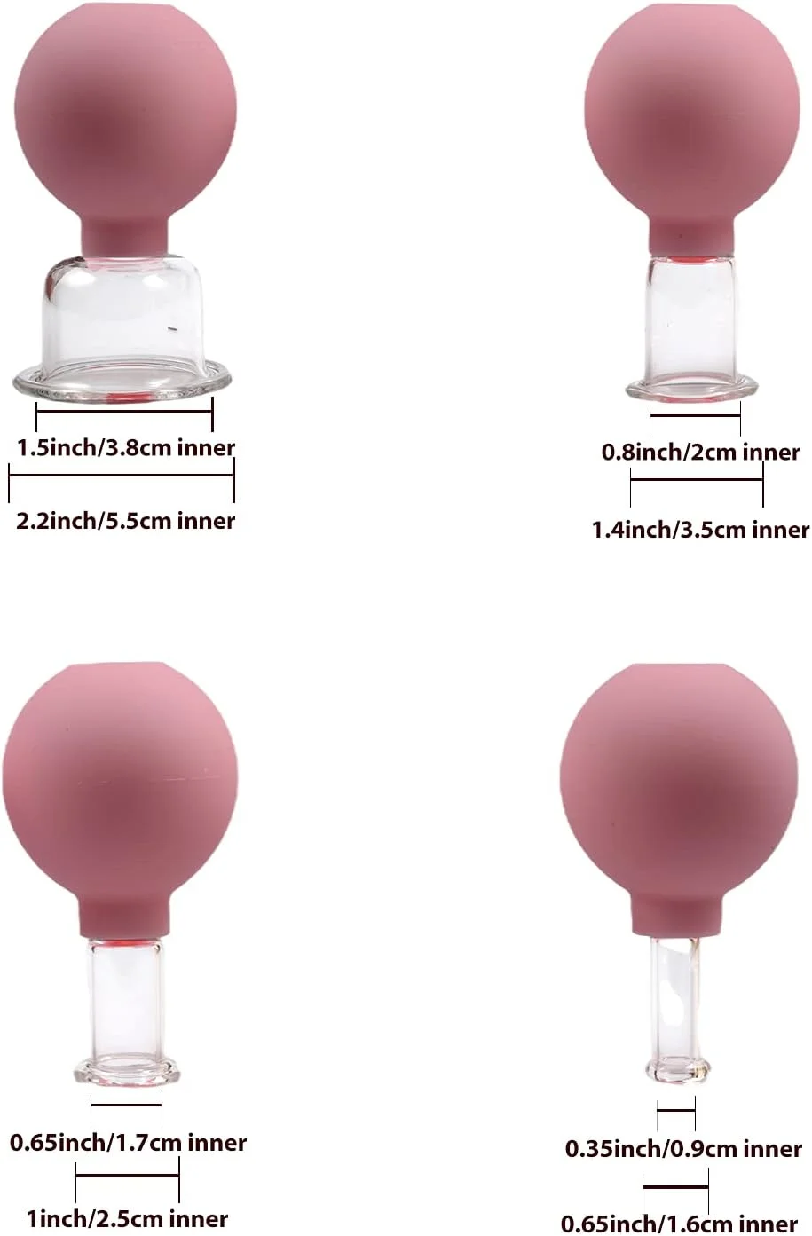 مجموعه ۴ عددی لیوان حجامت صورت، لیوان ماساژ صورت شیشه ای خلاء، مجموعه لیوان حجامت شیشه ای، لیوان ماساژ مکش خلاء سیلیکونی برای صورت/چشم/بدن (بسته ۴ عددی)