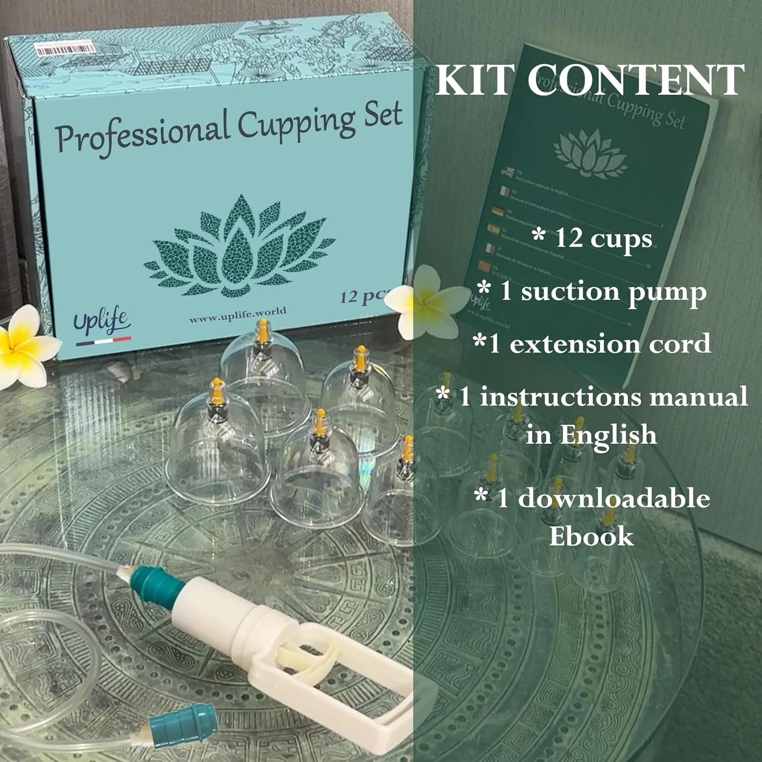 مجموعه بادکش درمانی آپ لایف، 12 فنجان برای تسکین درد عضلات و کاهش سلولیت، مجموعه بادکش خلاء چینی با پمپ دستی برای خانه و اسپا