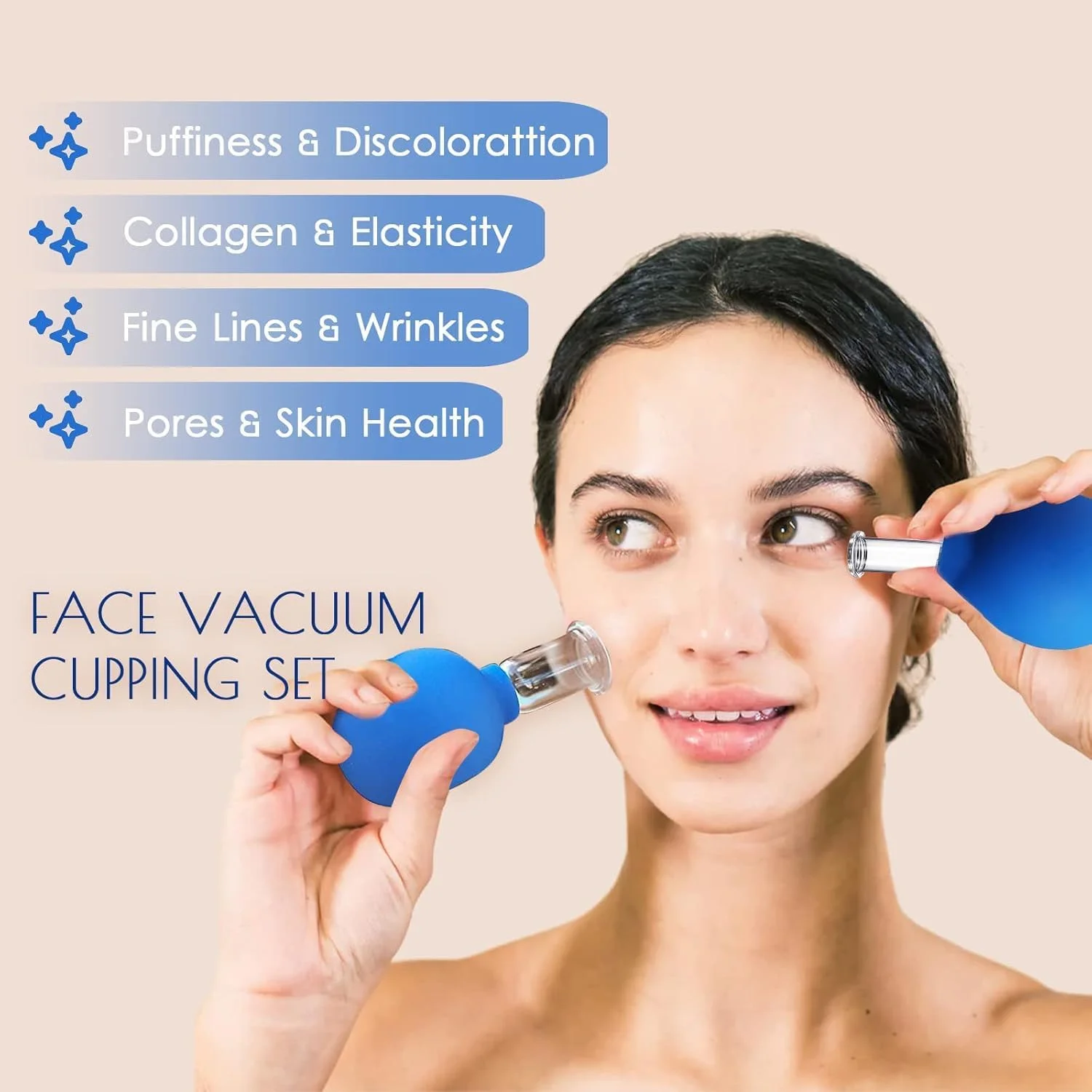 مجموعه دو عددی لیوان حجامت شیشه ای اسپرت امبلما، لیوان های سیلیکونی شیشه ای حجامت صورت، مکش خلاء برای پوست صورت، پشت، شانه، عضله (قطر 1 اینچ و 0.4 اینچ) (آبی)