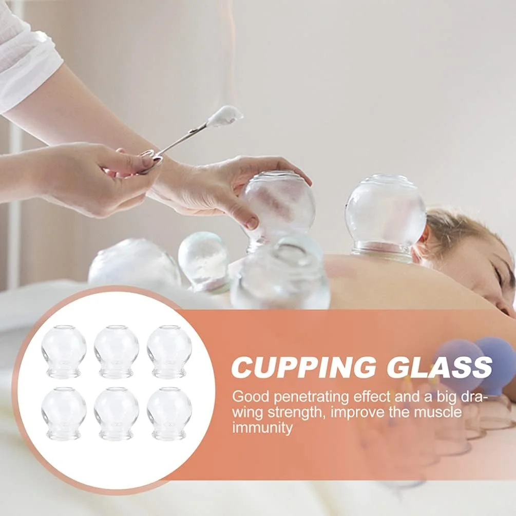 لیوان حجامت شیشه ای، دستگاه حجامت خلاء، تجهیزات حرفه ای درمان حجامت خلاء برای کمر، پا، شکم و کمر، 7 عدد