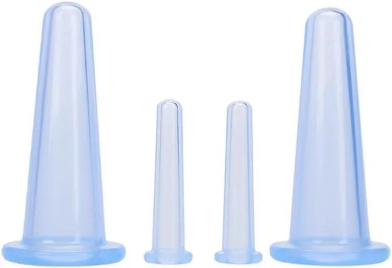 ست ۴ عددی لیوان های حجامت صورت سیلیکونی آبی، لیوان های حجامت خلاء ضد سلولیت برای ماساژ صورت و چشم، ابزار ماساژ، محصولات مراقبت بهداشتی (۲ کوچک + ۲ بزرگ)