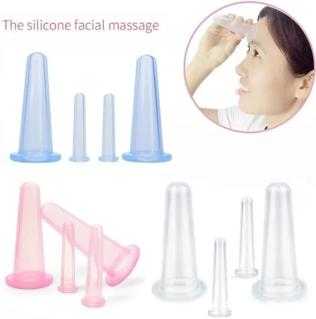 ست ۴ عددی لیوان های حجامت صورت سیلیکونی آبی، لیوان های حجامت خلاء ضد سلولیت برای ماساژ صورت و چشم، ابزار ماساژ، محصولات مراقبت بهداشتی (۲ کوچک + ۲ بزرگ)