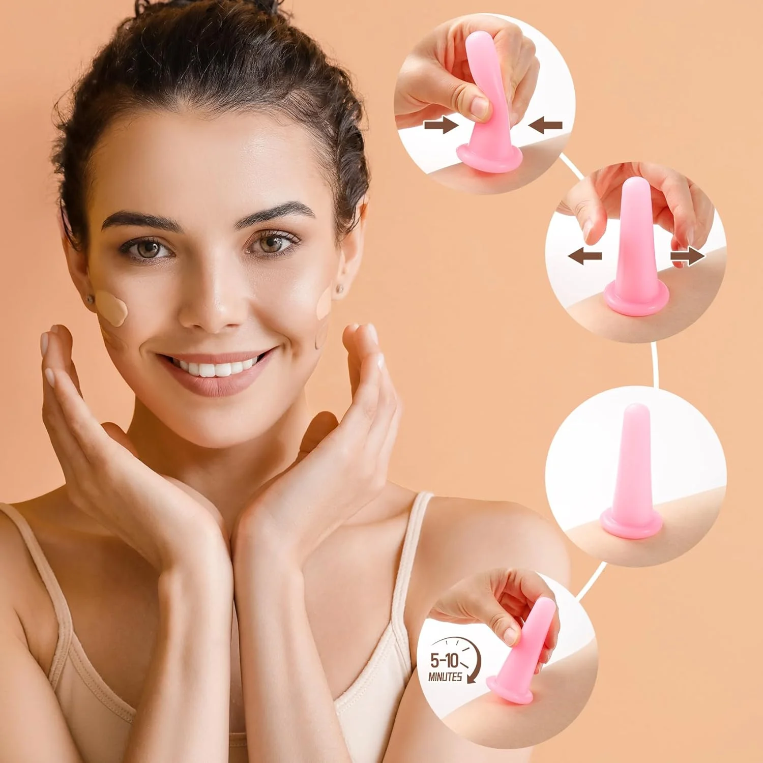 مجموعه ۵ عددی لیوان ماساژ صورت سیلیکونی Yeetec، لیوان های ماساژ خلاء صورتی، ابزار ماساژ صورت برای مراقبت از پوست صورت، گردن، پشت و چشم