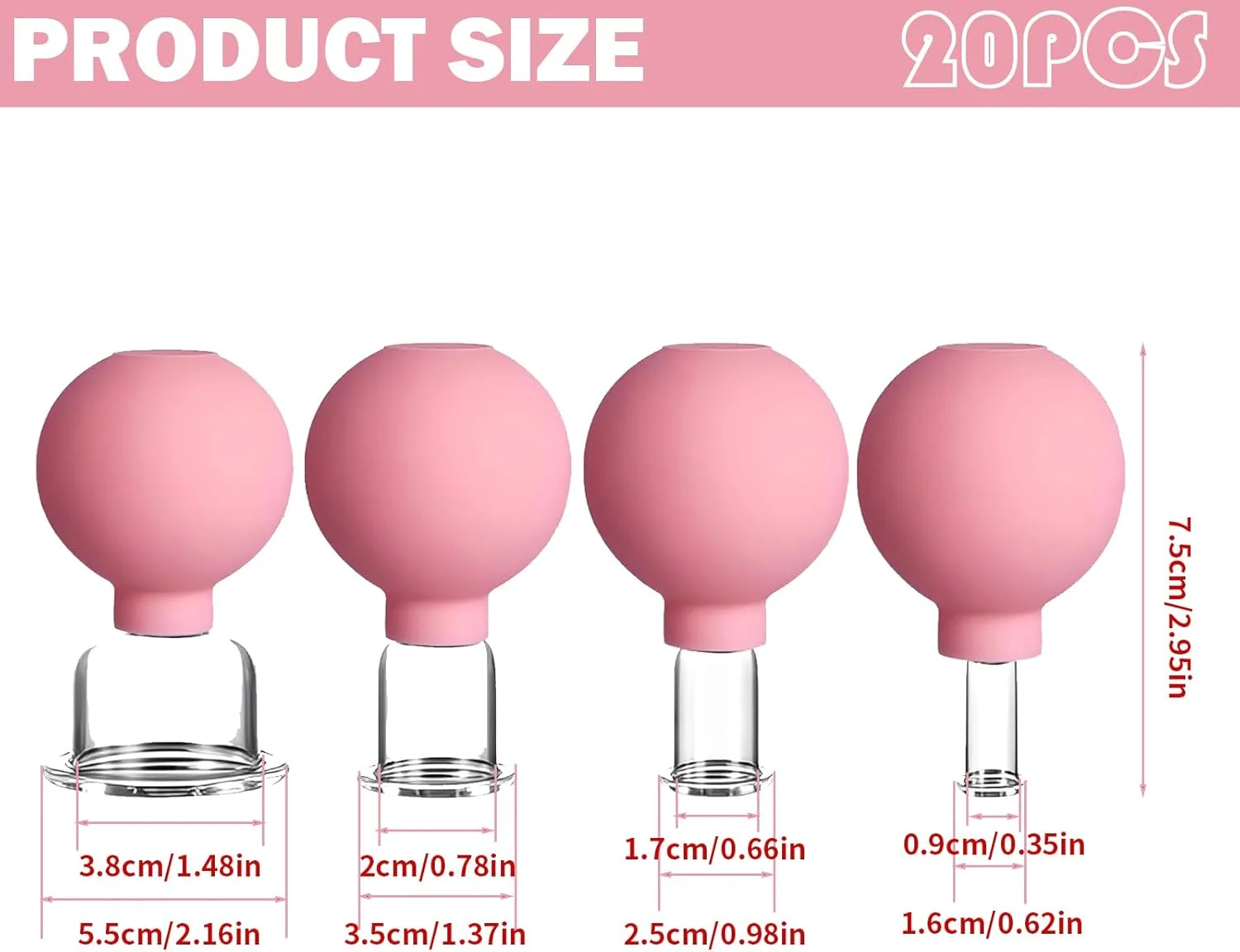 مجموعه ۴ عددی لیوان حجامت با توپ مکش سیلیکونی، مجموعه حجامت صورت، مجموعه لیوان حجامت ساخته شده از شیشه واقعی، با توپ سیلیکونی، حجامت ماساژ خلاء صورت برای پوست سفت، کاهش چین و چروک