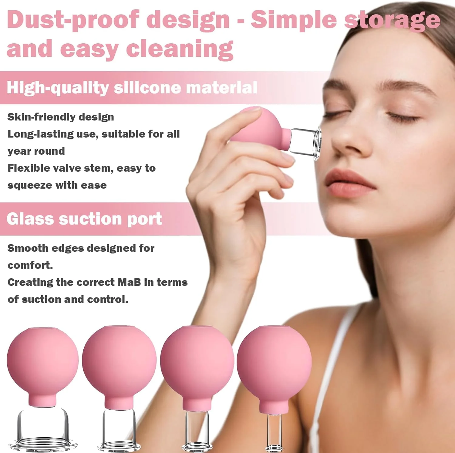 مجموعه ۴ عددی لیوان حجامت با توپ مکش سیلیکونی، مجموعه حجامت صورت، مجموعه لیوان حجامت ساخته شده از شیشه واقعی، با توپ سیلیکونی، حجامت ماساژ خلاء صورت برای پوست سفت، کاهش چین و چروک