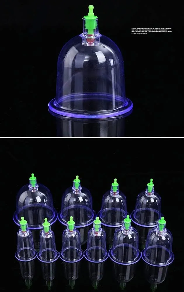 مجموعه درمانی حجامت حرفه ای EGEN - 12 فنجان مکش هوا با دسته پمپاژ، تجهیزات پزشکی چینی (12 قطعه/مجموعه)