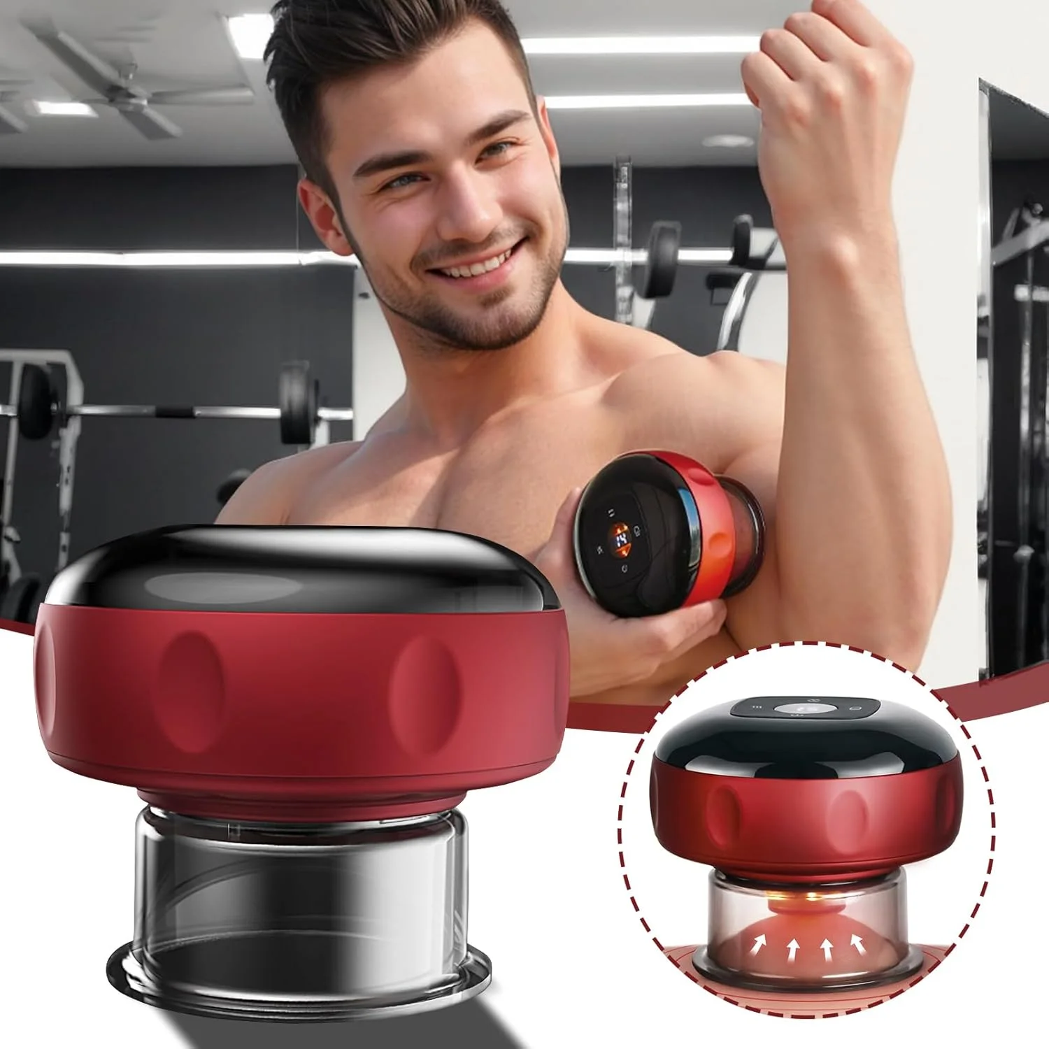 دستگاه کاپینگ | دستگاه کاپینگ هوشمند الکتریکی | ابزار 12 حالته قابل تنظیم نور قرمز برای آقایان، درد عضلانی، خستگی کمر، ریکاوری بانوان پس از تمرین