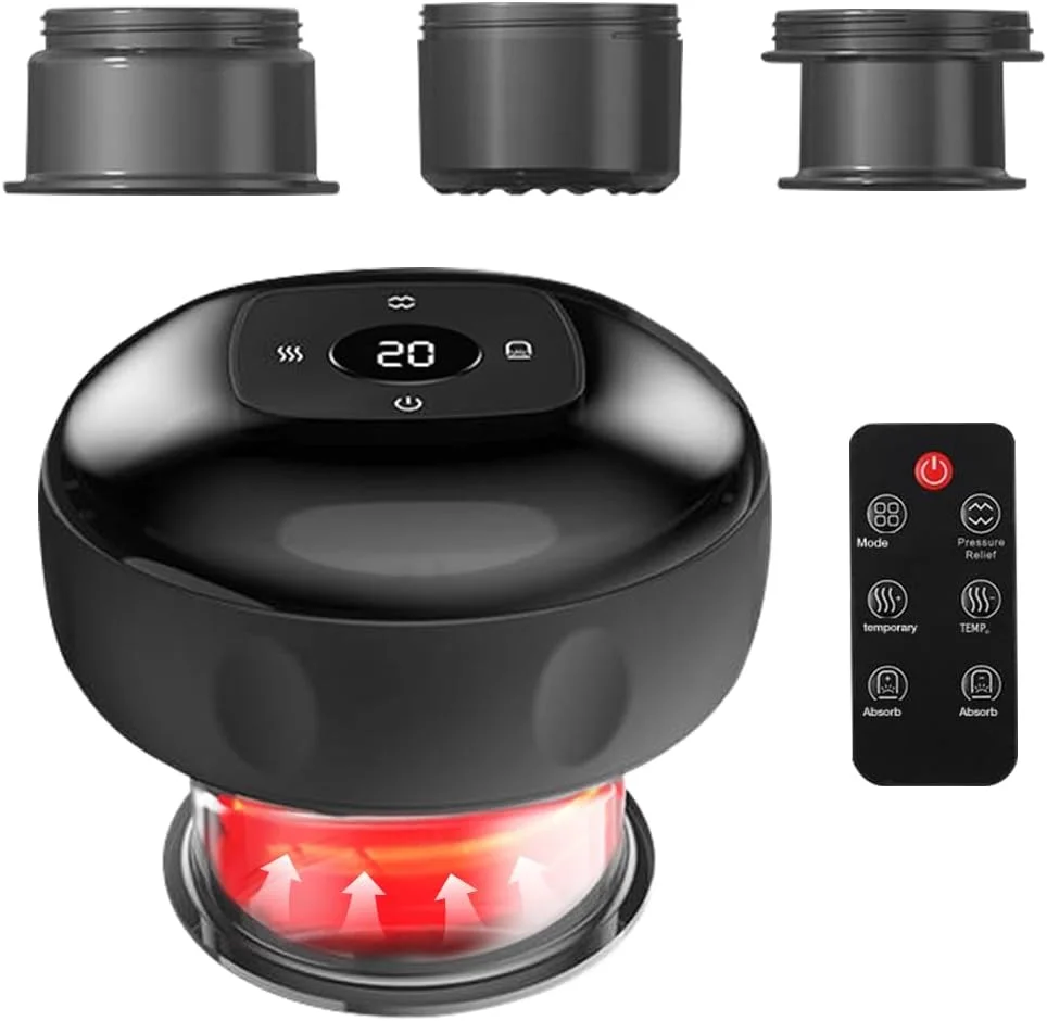 ماساژور حجامت الکتریکی مادون قرمز با 12 سرعت، دستگاه حجامت هوشمند با صفحه نمایش LED، ماساژور خلاء با 3 سر حجامت خلاء