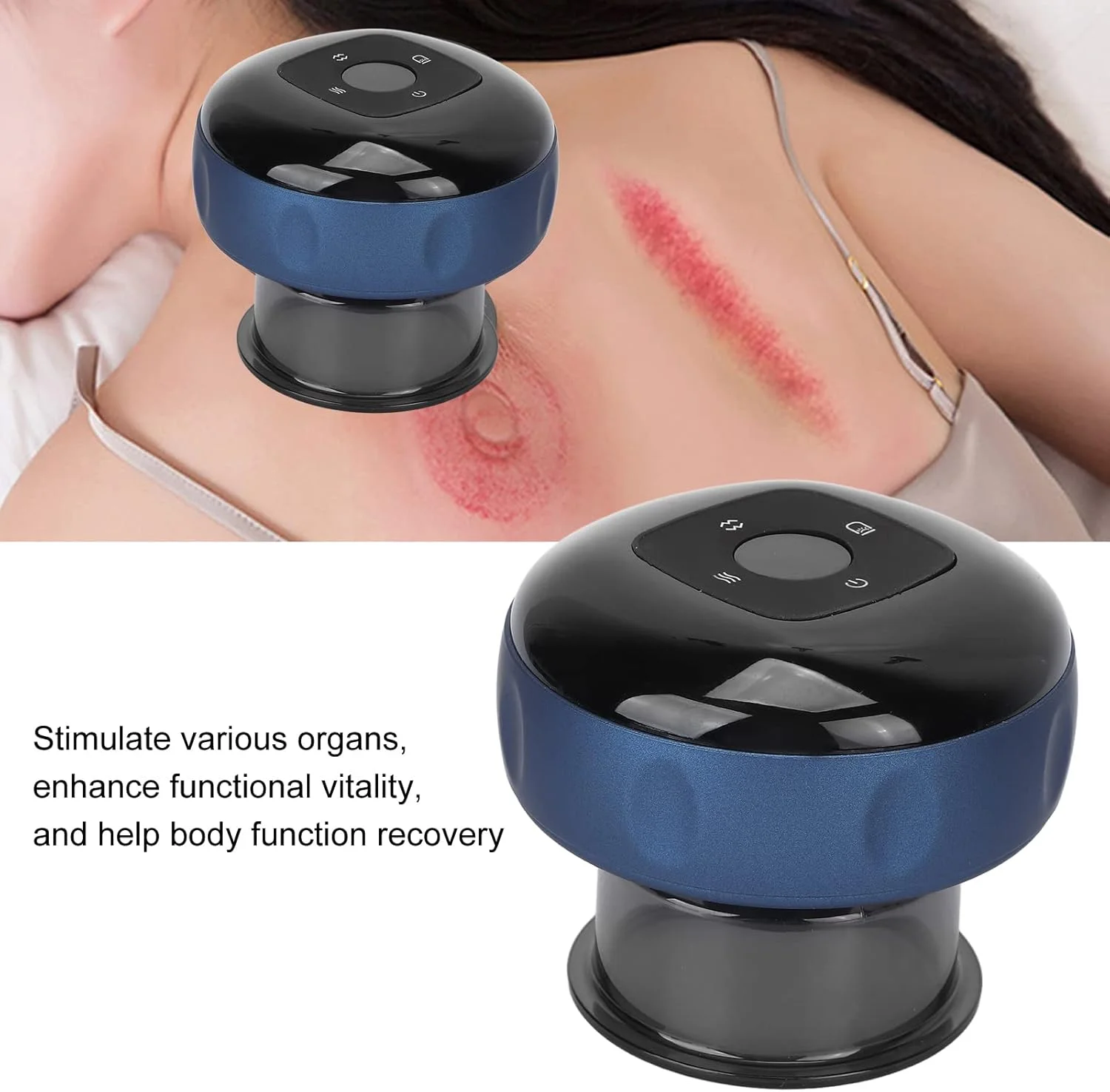 دستگاه ماساژور حجامت الکتریکی، گوا شا اسپا با 6 حالت کمپرس گرم، دستگاه ماساژ حجامت مکشی هوشمند برای پشت گردن بازو پا، درمان حجامت پویا قابل شارژ USB (آبی)