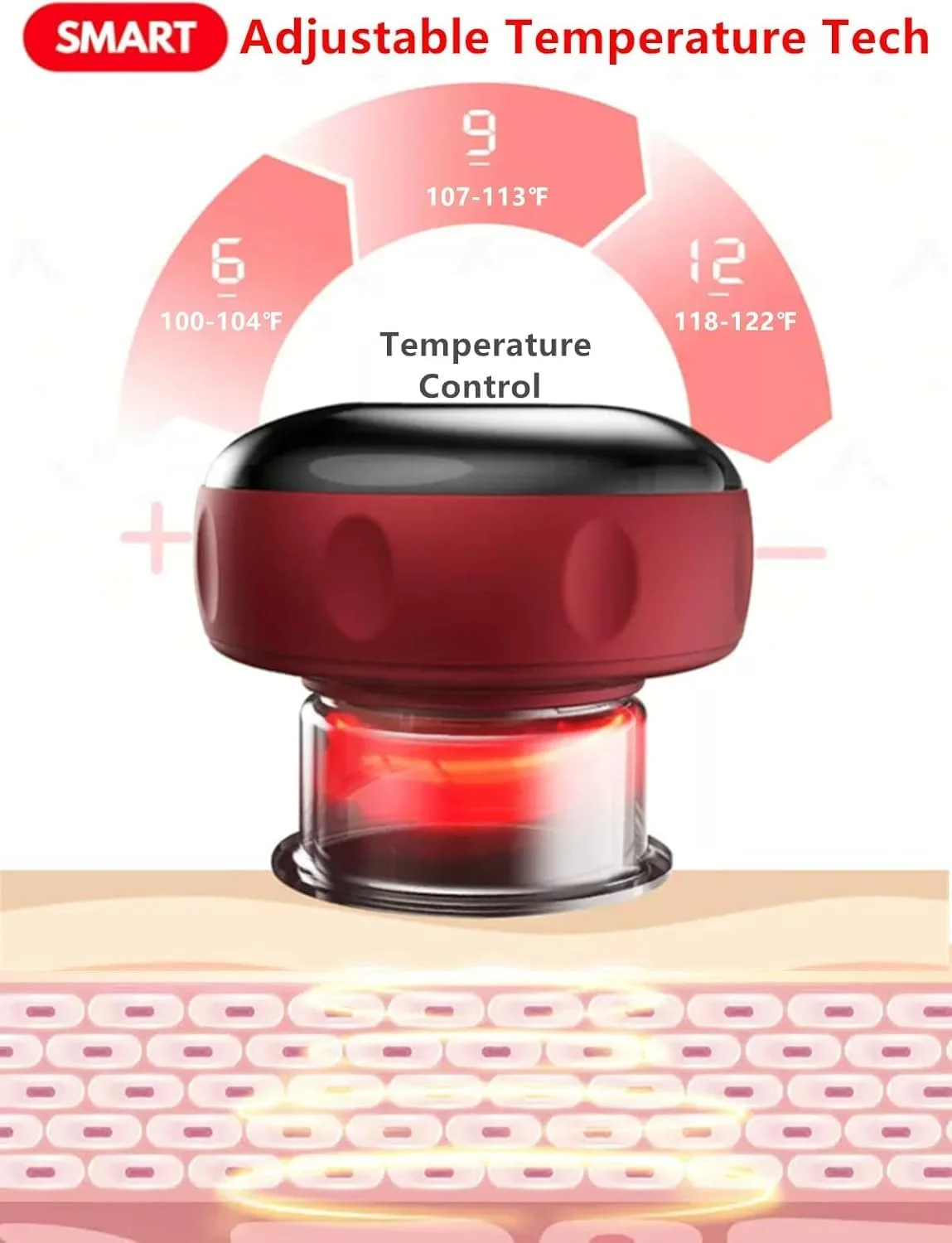 دستگاه کاپینگ هوشمند و پویای الترازون - دستگاه وکیوم تراپی 4 در 1 برای رفع سلولیت، ماساژور گوا شا، 12 سطح دما و مکش، قرمز