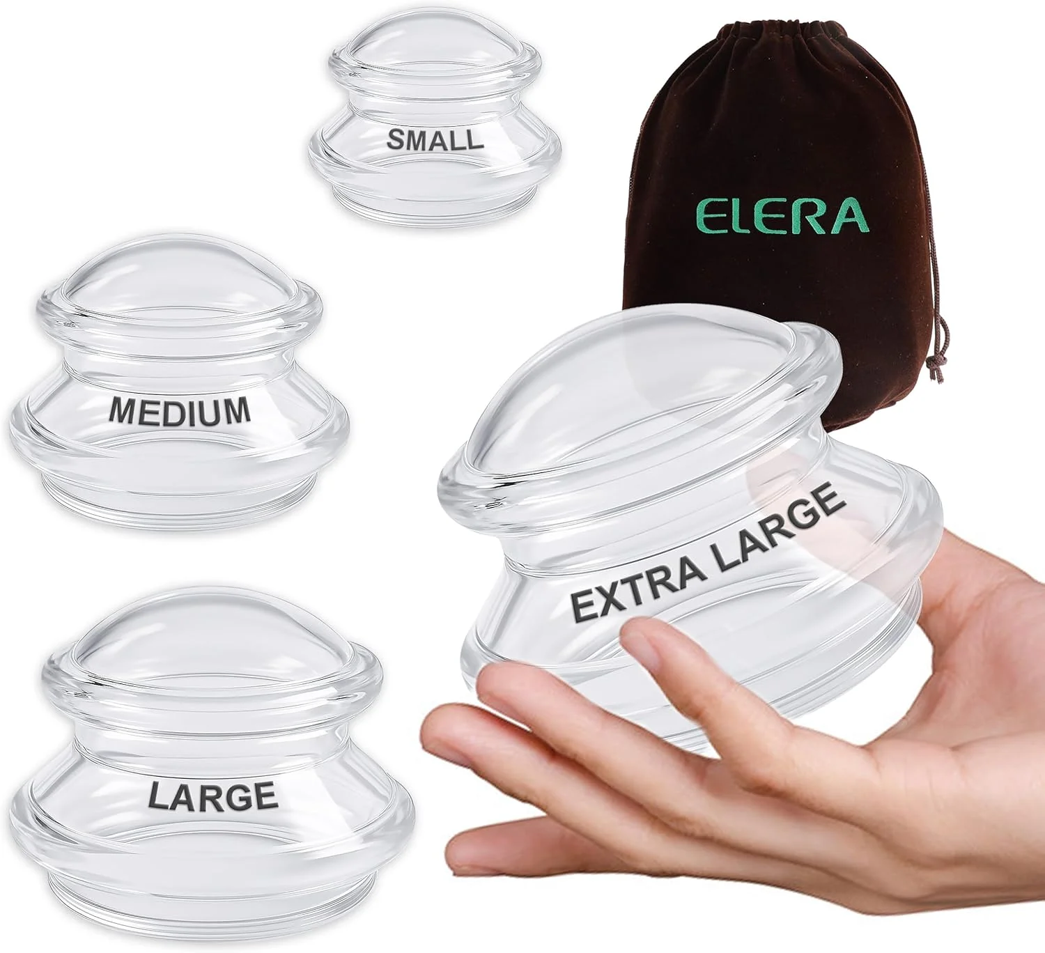 مجموعه فنجان های سیلیکونی ELERA، فنجان های مکش چینی برای کاهش سلولیت و ماساژ بدن (4 فنجان)