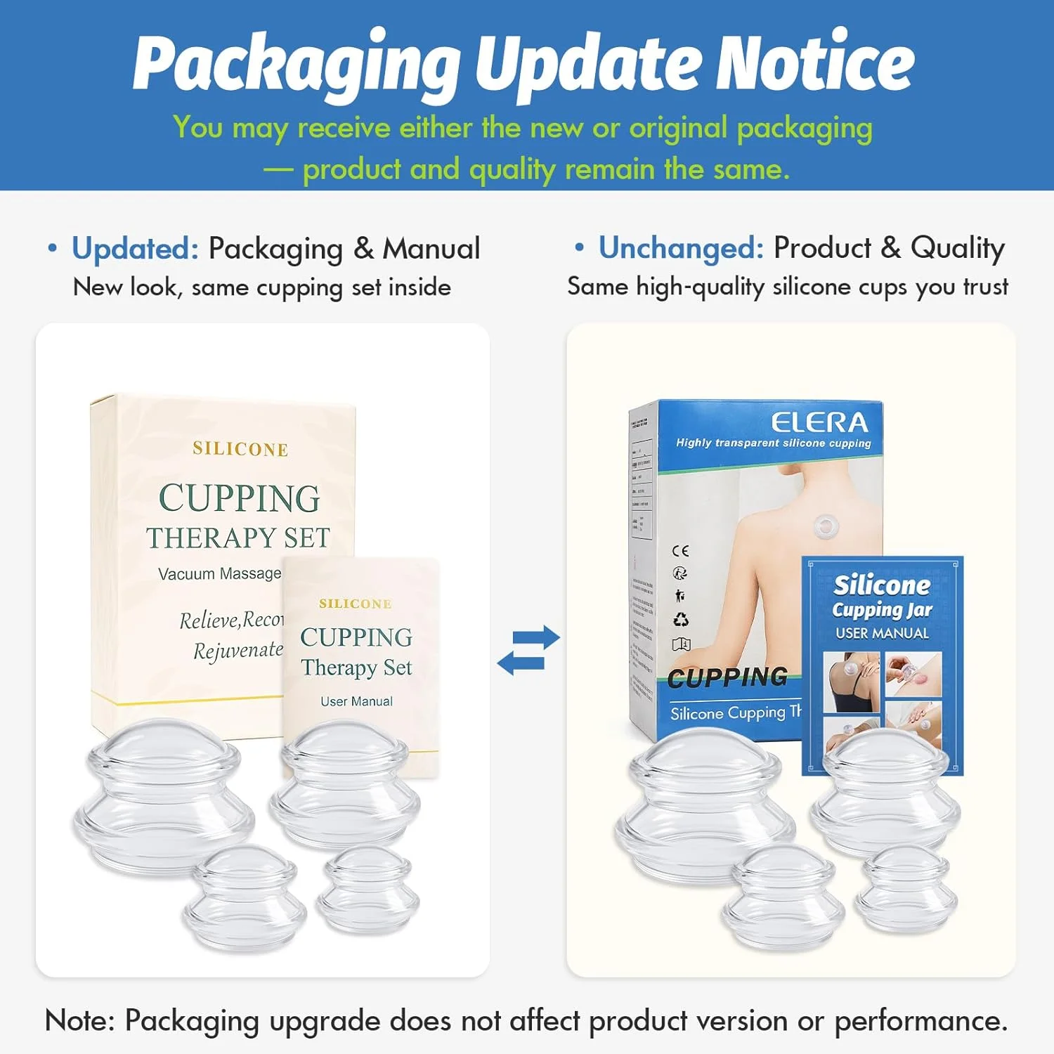 مجموعه فنجان های سیلیکونی ELERA، فنجان های مکش چینی برای کاهش سلولیت و ماساژ بدن (4 فنجان)