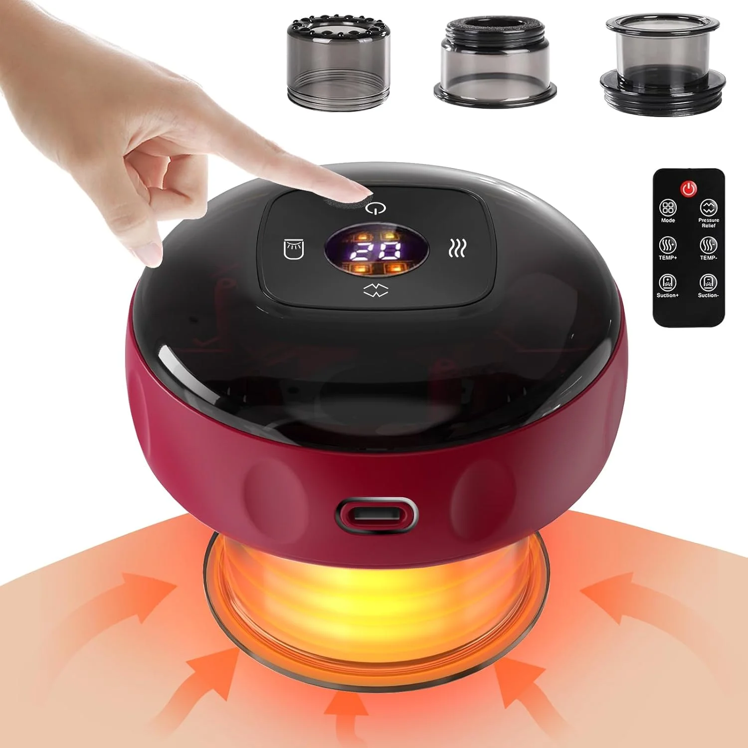 ست حجامت الکتریکی 5 در 1، ست حجامت گوا شا با کنترل از راه دور، 12 دمای قابل تنظیم، ماساژور حجامت خلاء با نور قرمز برای کاهش درد عضلات بدن (با 3 فنجان) 