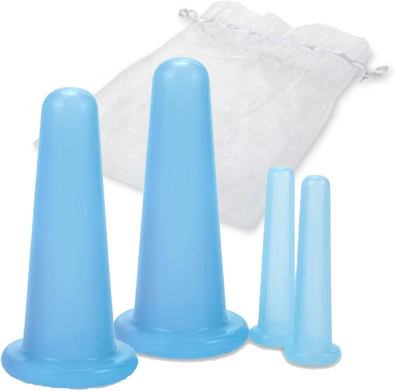 مجموعه کاپینگ صورت - مجموعه ماساژ خلاء سیلیکونی صورت 4 عددی، ماساژور صورت با کیف نگهداری، ابزار ماساژ کاپینگ، کاپینگ تراپی (آبی)