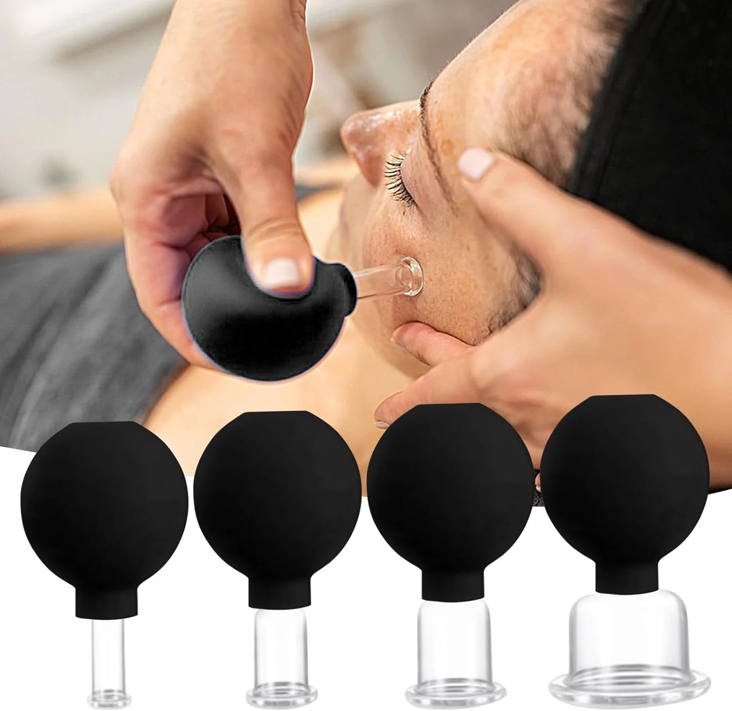 ست کاپینگ صورت برای مراقبت از پوست - ست 4 عددی کاپ های مکش خلاء برای پا، بازو، پشت، شانه، ابزار ماساژ بدن
