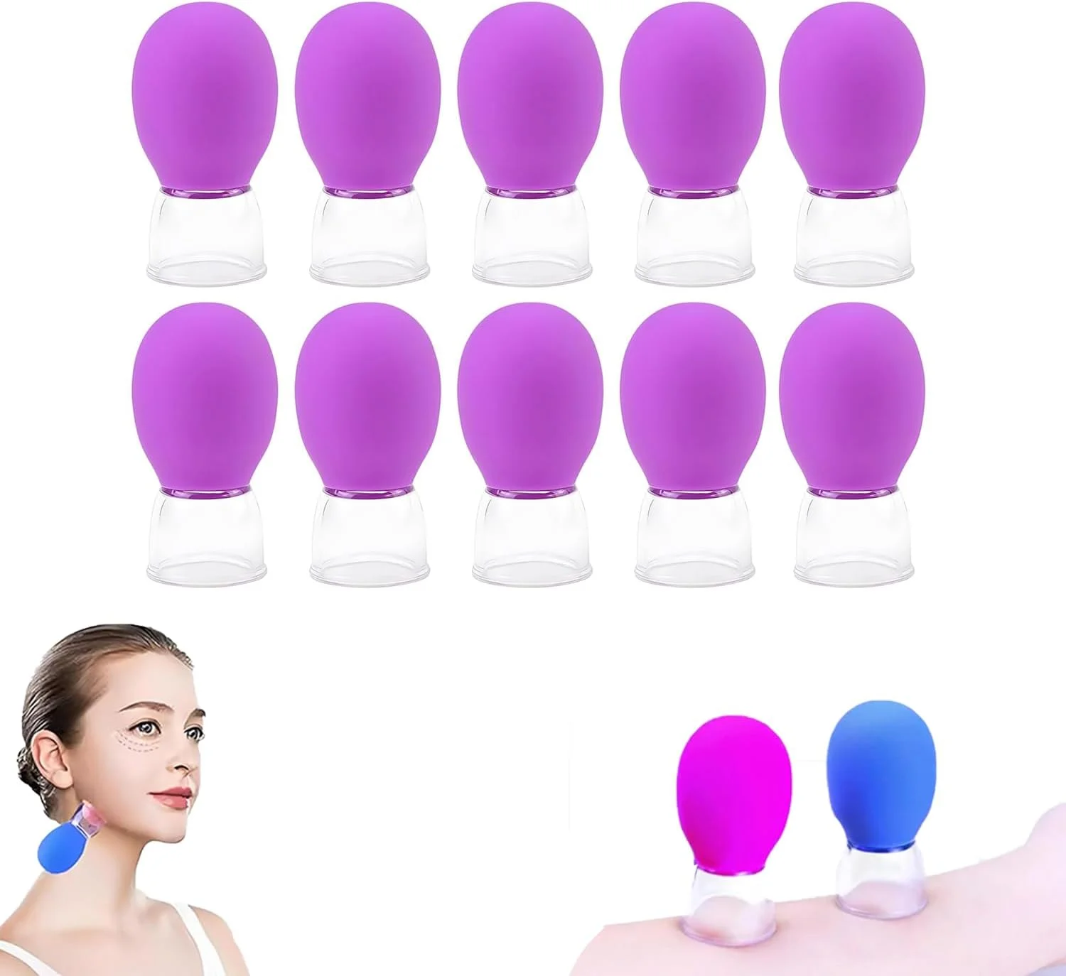 مجموعه ۱۰ عددی لیوان حجامت صورت، لیوان ماساژ خلاء صورت و چشم، ماساژ حجامت سیلیکونی برای ماساژور فاسیا بدن