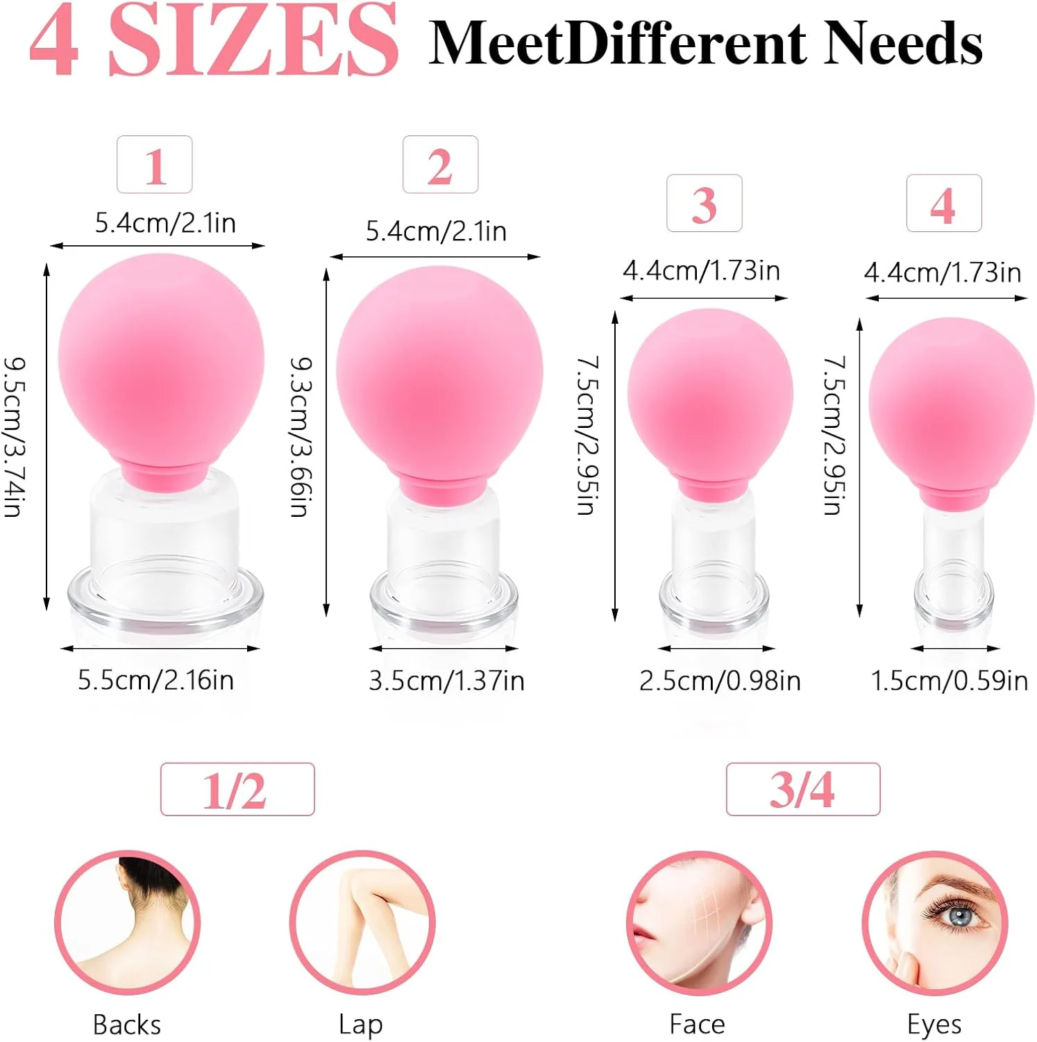 مجموعه ۴ عددی کاپینگ صورت برای ماساژ صورت و بدن، با شیشه و سیلیکون (صورتی)