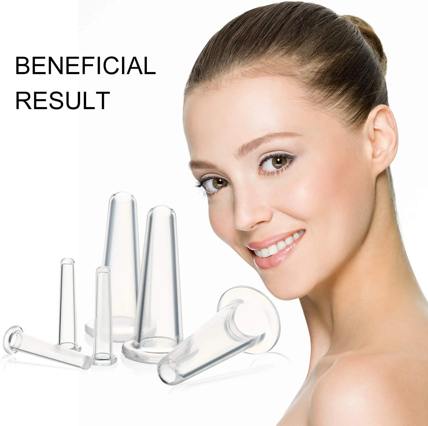 مجموعه ۷ عددی ماساژ ضد سلولیت FUNI با برس لایه بردار، فنجان های ماساژ خلاء برای کمک به کاهش چین و چروک و علائم پیری، مناسب برای پاها، صورت، چشم ها و نواحی گردن (سفید)