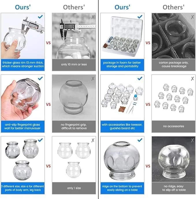 مجموعه لیوان ماساژ حجامت حرفه ای، 14 تکه لیوان شیشه ای آتش، کیت مکش خلاء