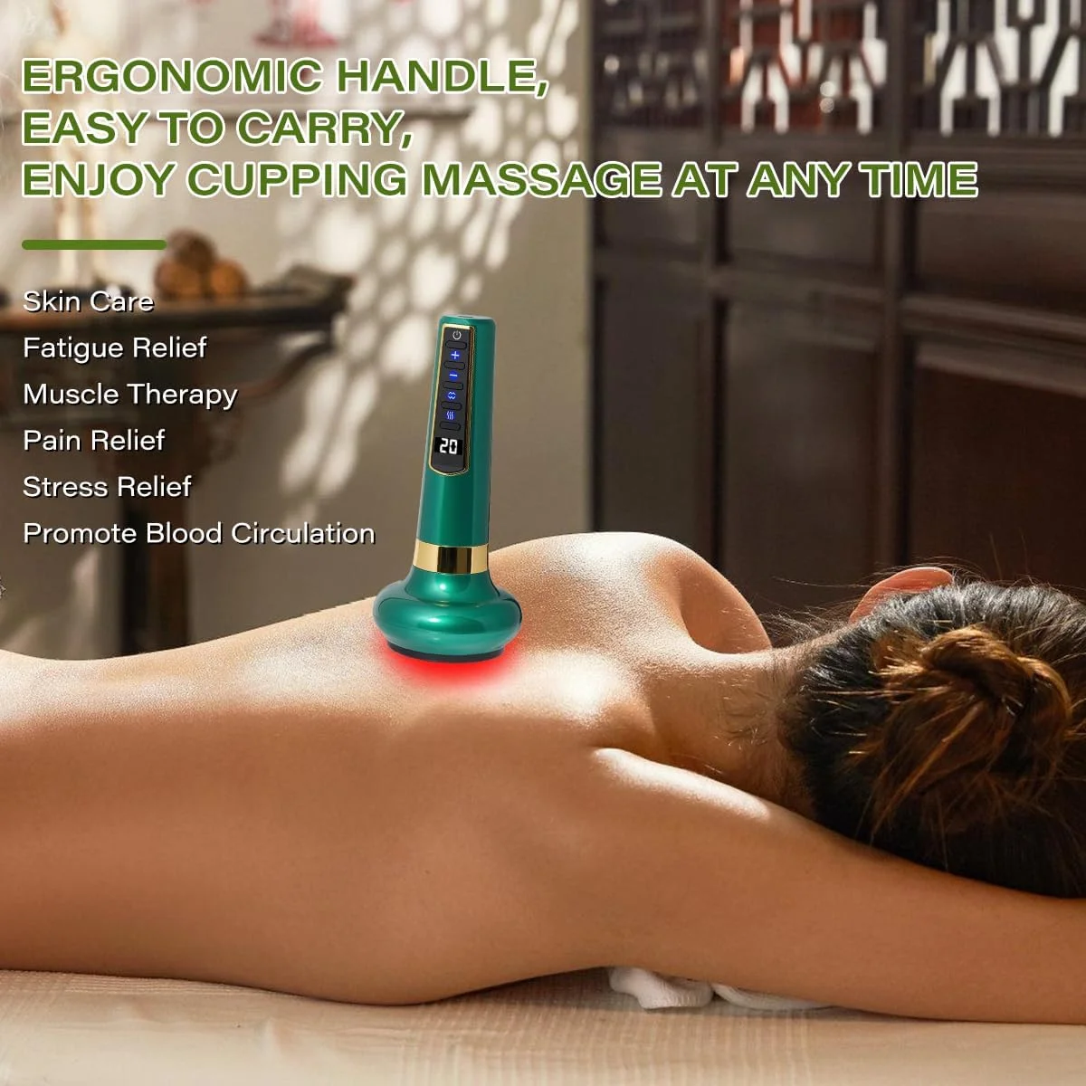 ابزار ماساژ دستی سلولیت، دستگاه کاپینگ الکتریکی با 12 حالت مکش برای سلولیت چربی، ماساژ بافت عمیق و دستگاه کاپینگ وکیوم تخلیه لنفاوی (سبز)