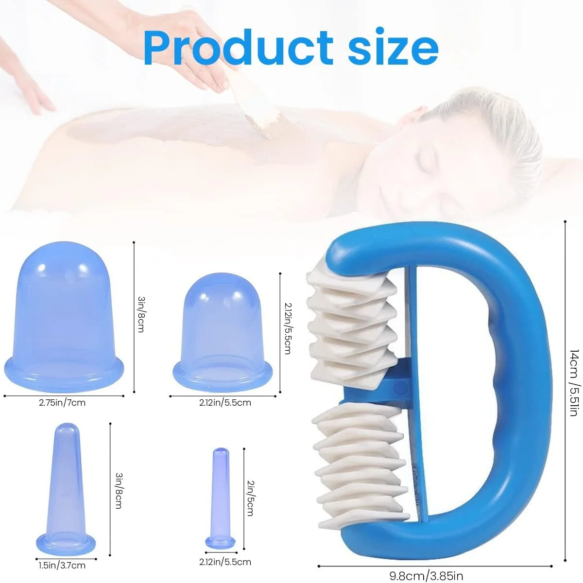 مجموعه 5 عددی لیوان حجامت سیلیکونی برند HANNEA® – لیوان ماساژ مکش خلاء ضد سلولیت به همراه ماساژور غلطکی برای درمان سلولیت، تسکین درد عضلانی، تخلیه لنفاوی بدن و کمر