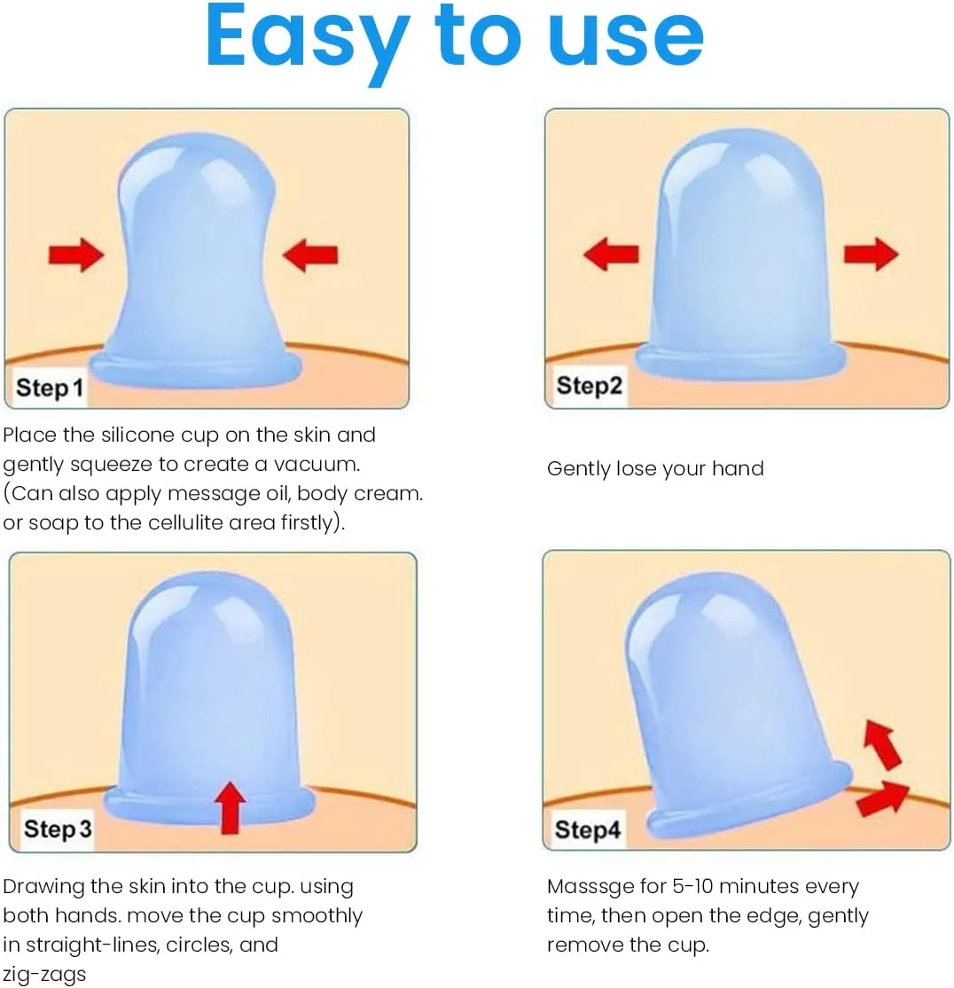 مجموعه 5 عددی لیوان حجامت سیلیکونی برند HANNEA® – لیوان ماساژ مکش خلاء ضد سلولیت به همراه ماساژور غلطکی برای درمان سلولیت، تسکین درد عضلانی، تخلیه لنفاوی بدن و کمر