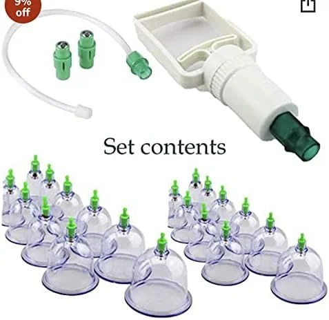 مجموعه کامل حجامت اسلامی ۲۴ تکه، درمان تسکین درد (بادکش با دسته پمپ)