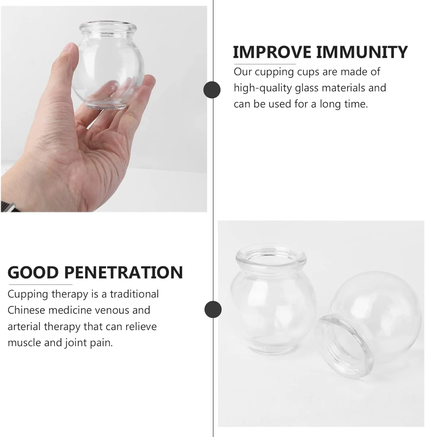 هموتون ست حجامت شیشه ای، 6 عددی، لیوان های آتش برای ست حجامت، ست حجامت ماساژ برای تسکین کمر مناسب برای متخصصان (6x6x5 سانتی متر)