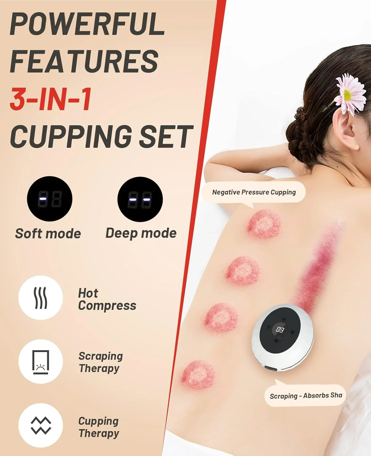 ماساژور حجامت برقی 3 در 1، ست تراپی هوشمند حجامت و خراش، دستگاه گوا شا پویا، 12 سطح دما مناسب برای گردن، شانه، پشت، پا و بدن