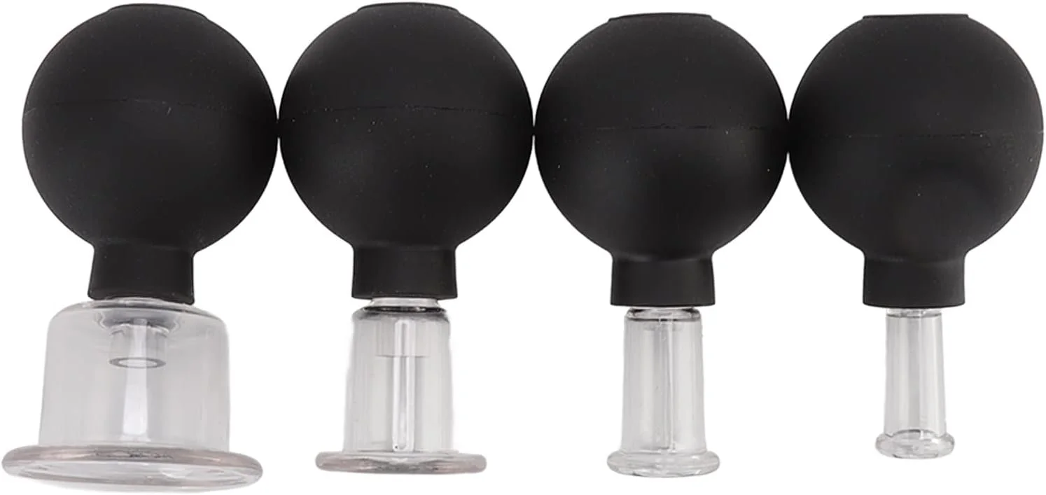 مجموعه ۴ عددی فنجان مکش JEOZBM، فنجان های مکش صورت شیشه ای، فنجان های مکش خلاء برای ماساژ درمانی برای تسکین درد بدن، صورت و مفاصل