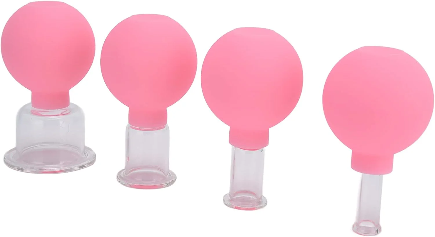 مجموعه لیوان حجامت شیشه ای JEOZBM، 4 عدد لیوان سیلیکونی شیشه ای، لیوان ماساژ خلاء برای بدن، صورت، پا، بازو، پشت، شانه، عضلات (صورتی)