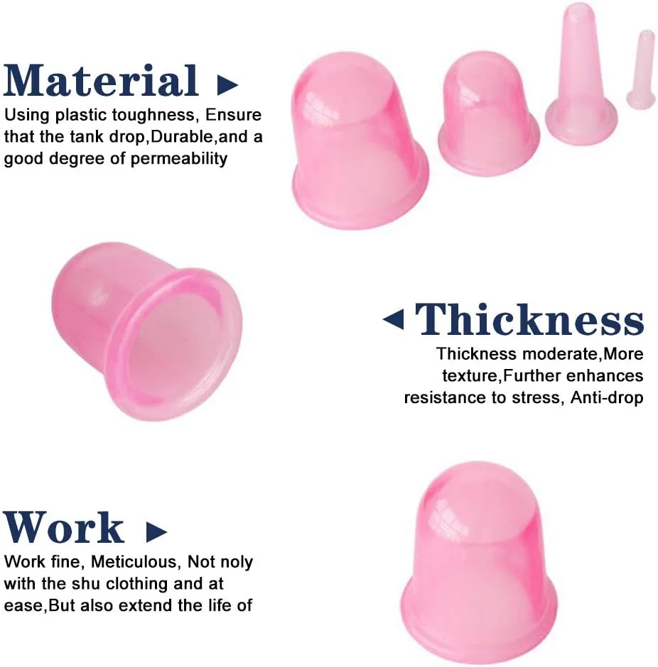 مجموعه ۷ عددی لیوان سیلیکونی حجامت ضد سلولیت چینی، مناسب استفاده خانگی، لیوان ماساژ صورت و بدن، به همراه کیف پارچه ای برای تسکین درد عضلات و درمان سلولیت (صورتی)