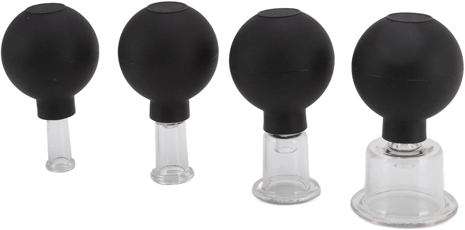 مجموعه لیوان حجامت شیشه ای JEOZBM، مجموعه 4 عددی لیوان مکش صورت، لیوان های مکش سیلیکونی، لیوان های مکش ماساژ خلاء برای بدن، صورت، پا، بازو، پشت، عضلات شانه