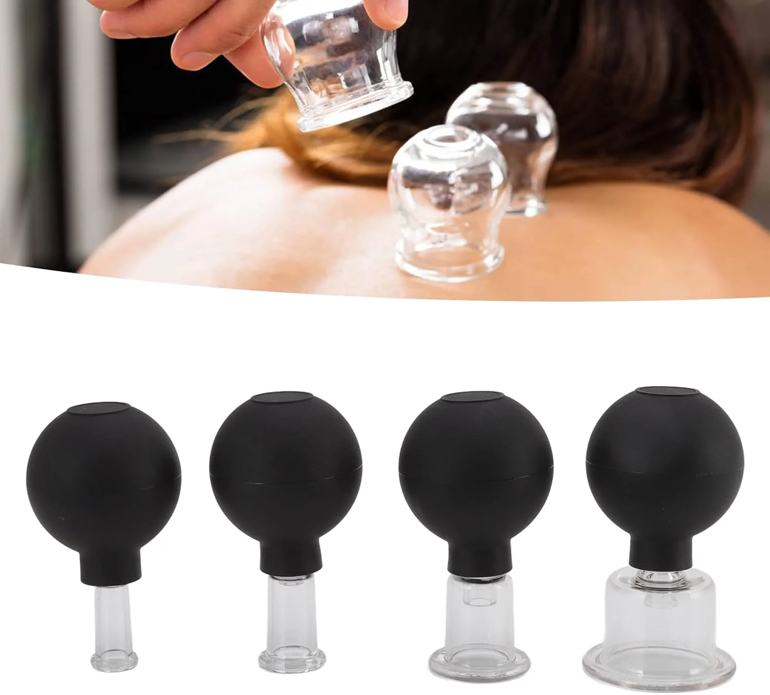 مجموعه لیوان حجامت شیشه ای JEOZBM، مجموعه 4 عددی لیوان مکش صورت، لیوان های مکش سیلیکونی، لیوان های مکش ماساژ خلاء برای بدن، صورت، پا، بازو، پشت، عضلات شانه