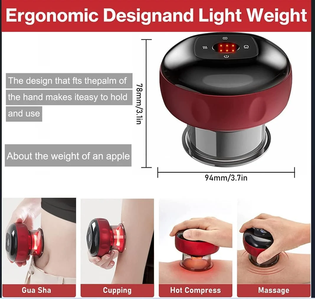 ست ماساژ حجامت پویا هوشمند، ست حجامت الکتریکی با 6 سطح دما و مکش، ماساژور حجامت شارژی مناسب برای ماساژ گردن، شانه و کمر، خراش دادن