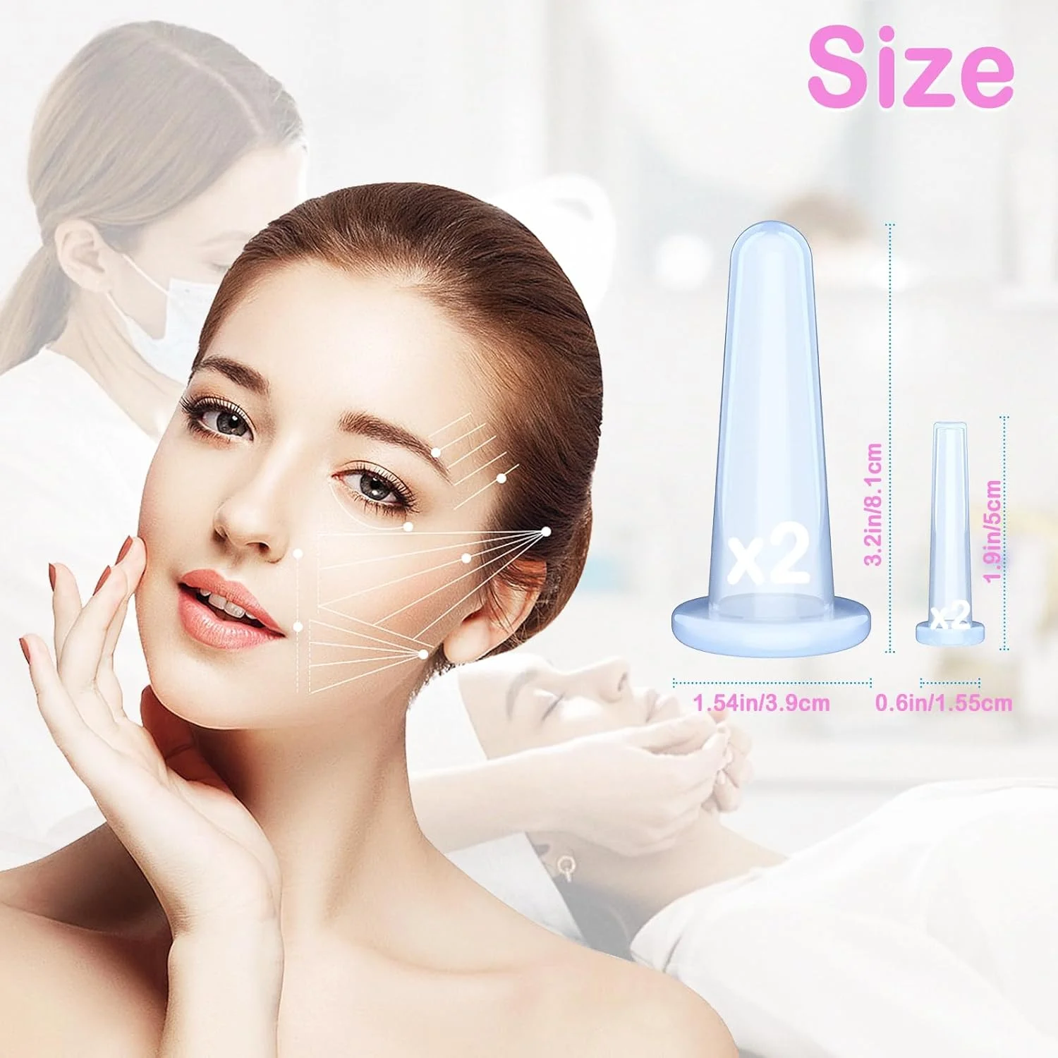 مجموعه ۴ عددی کاپینگ صورت، کاپ های وکیوم برای صورت و گردن، ماساژ سیلیکونی ضد سلولیت ۲ بزرگ + ۲ کوچک آبی