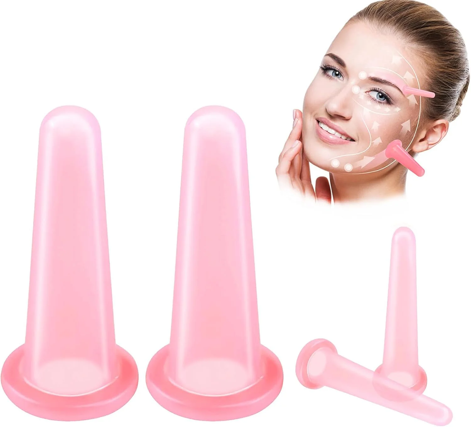 مجموعه لیوان حجامت صورت، 4 عددی، ماساژور ضد سلولیت صورت، مراقبت بهداشتی، لیوان های سیلیکونی وکیوم برای ماساژ صورت و چشم (صورتی)