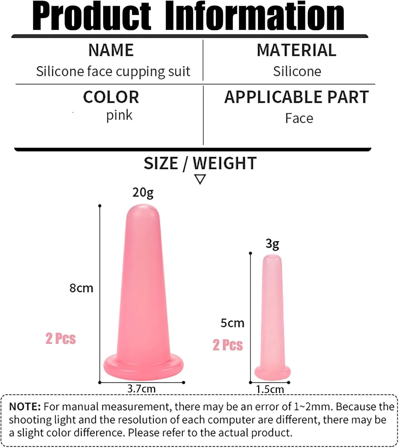 مجموعه لیوان حجامت صورت، 4 عددی، ماساژور ضد سلولیت صورت، مراقبت بهداشتی، لیوان های سیلیکونی وکیوم برای ماساژ صورت و چشم (صورتی)