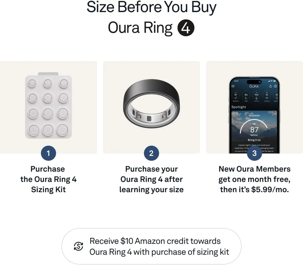 حلقه هوشمند Oura Ring 4 | حلقه هوشمند | ابتدا سایز را با کیت سایزبندی Oura Ring 4 مشخص کنید | ردیاب خواب - ضربان قلب - ردیاب تناسب اندام - عمر باتری تا 8 روز