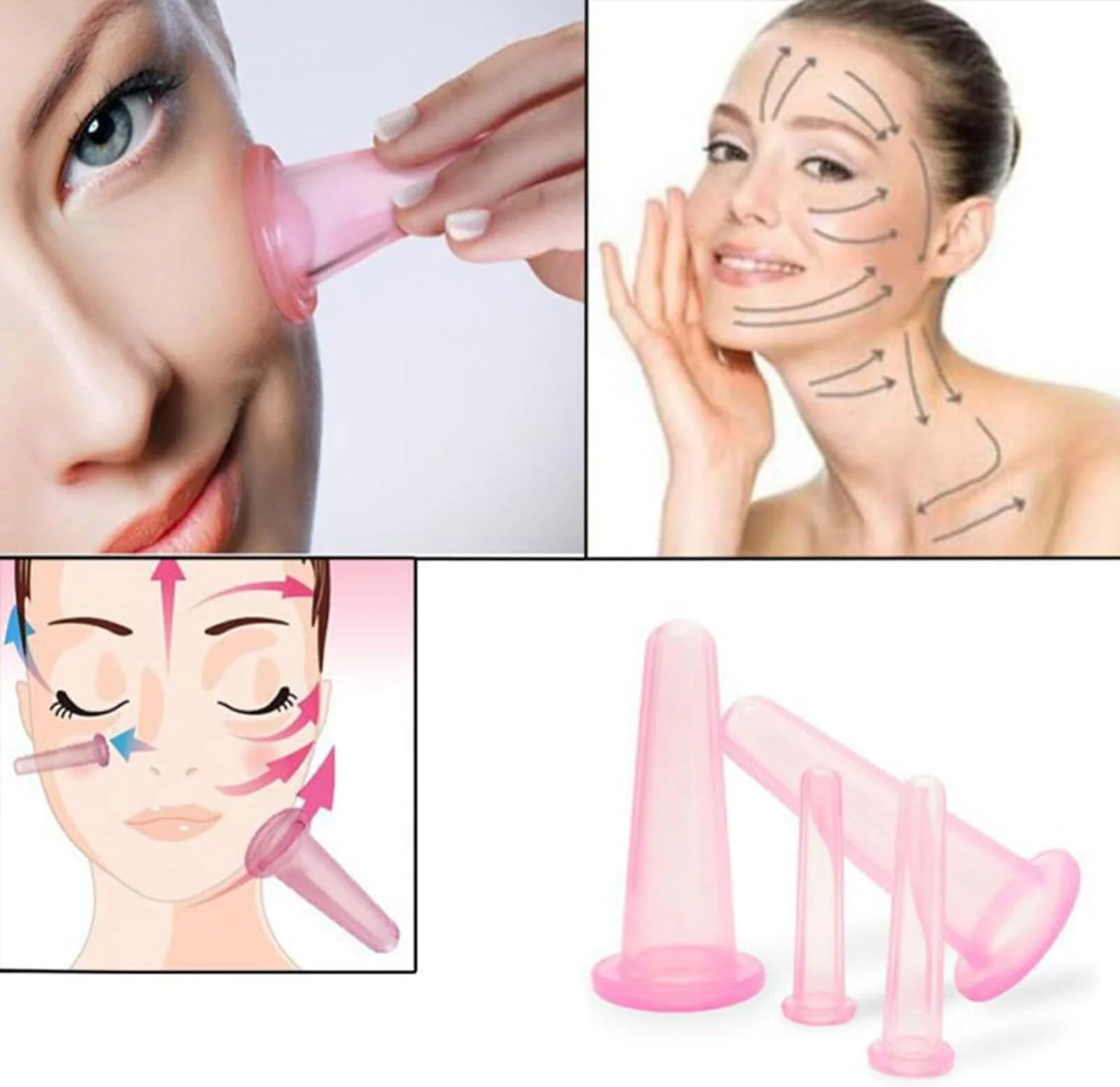 مجموعه ۴ عددی فنجان ماساژ صورت سیلیکونی Labymos، دستگاه کاپینگ صورت، فنجان های سیلیکونی، ماساژ کاپینگ صورت و چشم برای پوست صورت و گردن (2 عدد کوچک و 2 عدد بزرگ)