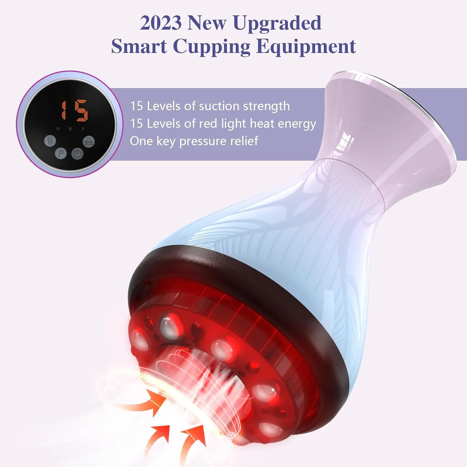 ماساژور حجامت هوشمند KTS با نور قرمز، دستگاه مکش الکتریکی چند منظوره برای تسکین درد و ریکاوری با 3 حالت و 15 سطح مکش (قرمز)