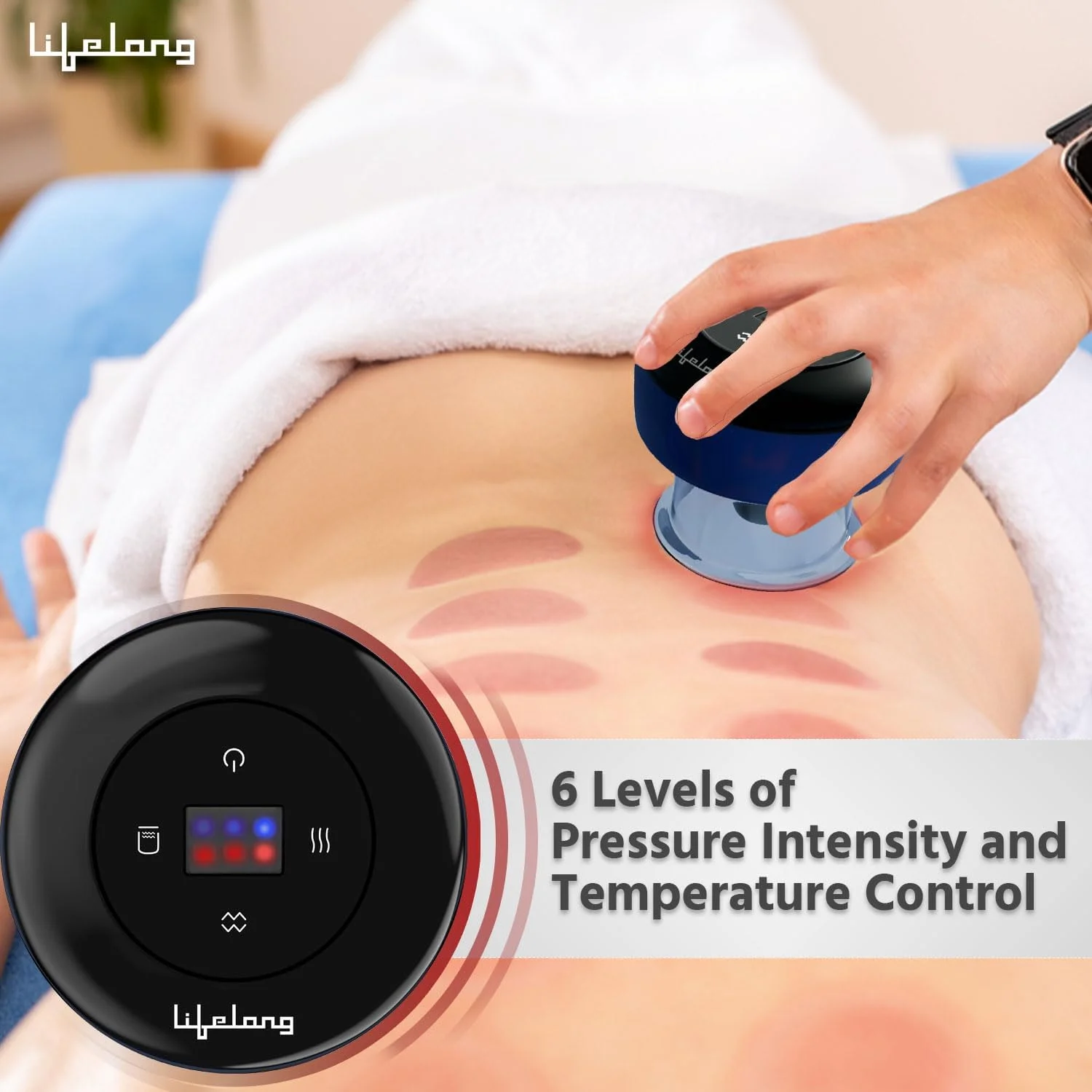 دستگاه کاپینگ الکتریکی مادام العمر - 12 حالت برای ماساژ گردن، شانه و کمر، خراش| کیت درمان کاپینگ برای تسکین درد| دستگاه کاپینگ الکتریکی برای استفاده خانگی| قابل حمل و آسان برای استفاده (Llm999)، آبی