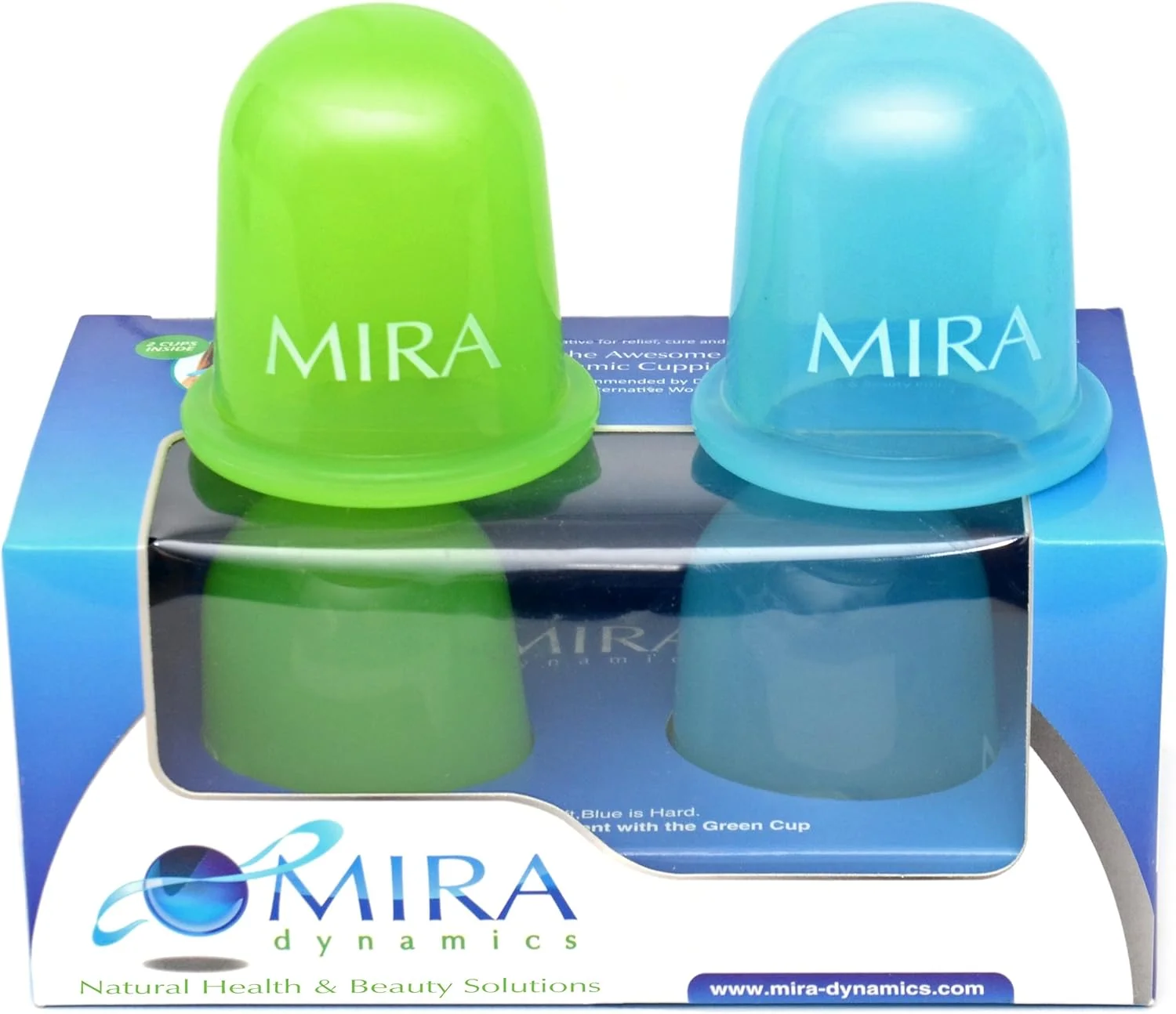 فنجان های ماساژ خلاء سیلیکونی ضد سلولیت MIRA NATURAL HEALTH & BEAUTY SOLUTIONS - برای درمان کاپینگ بدن و رفع سلولیت - مجموعه 1 فنجان نرم (سبز) و 1 فنجان سخت (آبی)