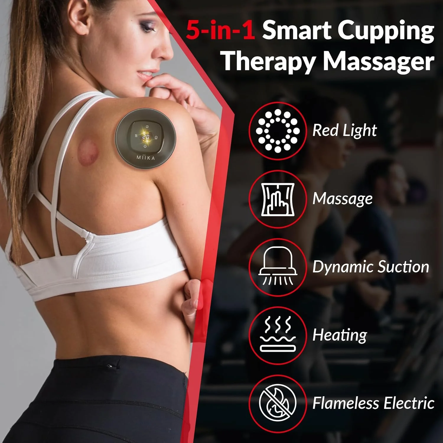 ست فنجان های مکش برقی MIIKA با کنترل از راه دور، کیف مسافرتی، ماساژور هوشمند، نور قرمز و فنجان های مکش حرارتی برای آرامش بدن - مشکی