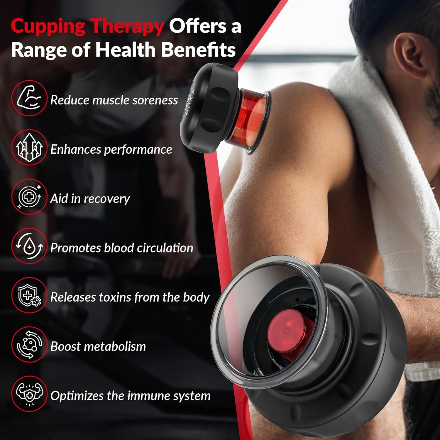 ست فنجان های مکش برقی MIIKA با کنترل از راه دور، کیف مسافرتی، ماساژور هوشمند، نور قرمز و فنجان های مکش حرارتی برای آرامش بدن - مشکی