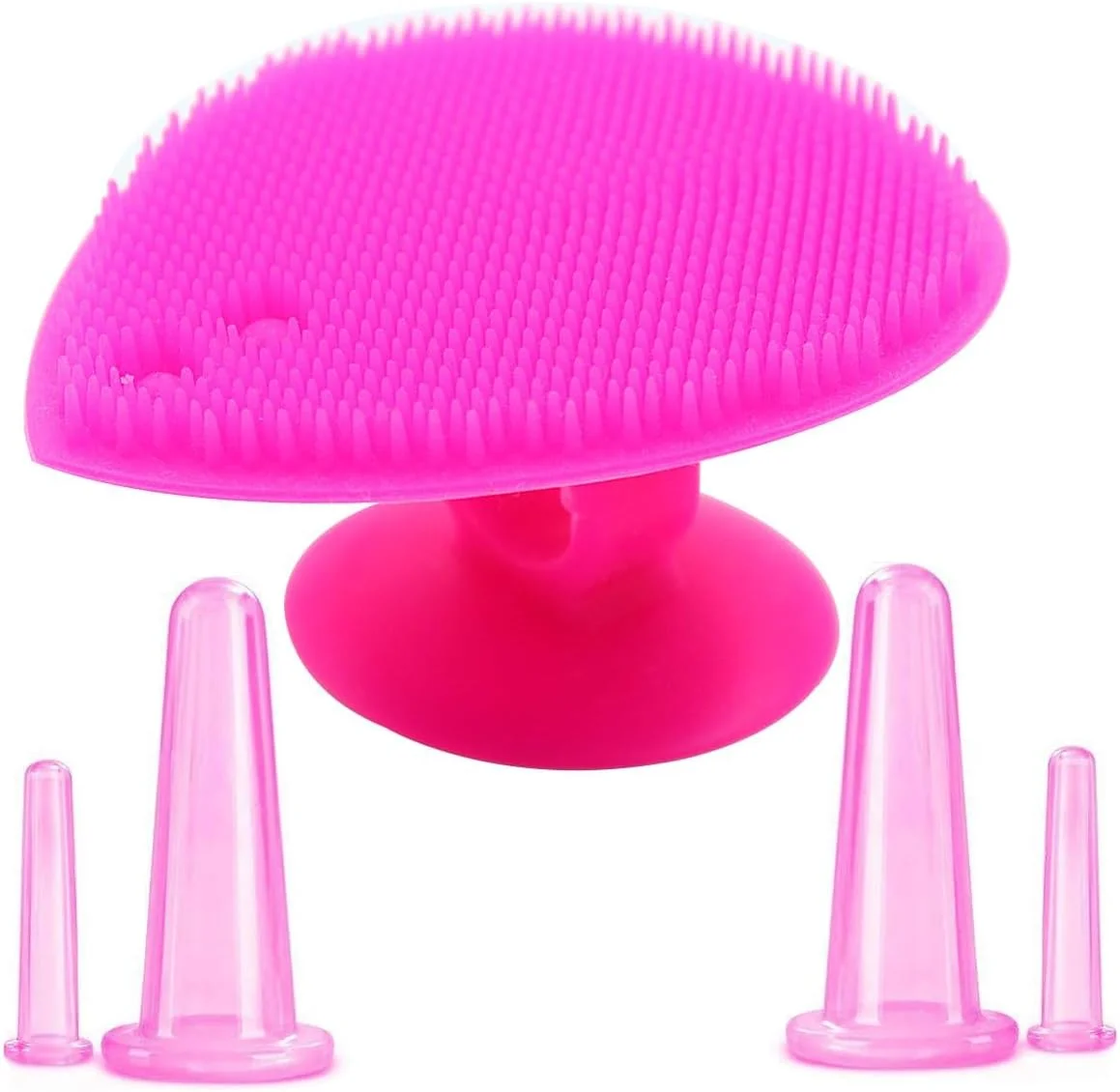 مجموعه لیوان های سیلیکونی ماساژ صورت و چشم POFET به همراه برس لایه بردار (صورتی)