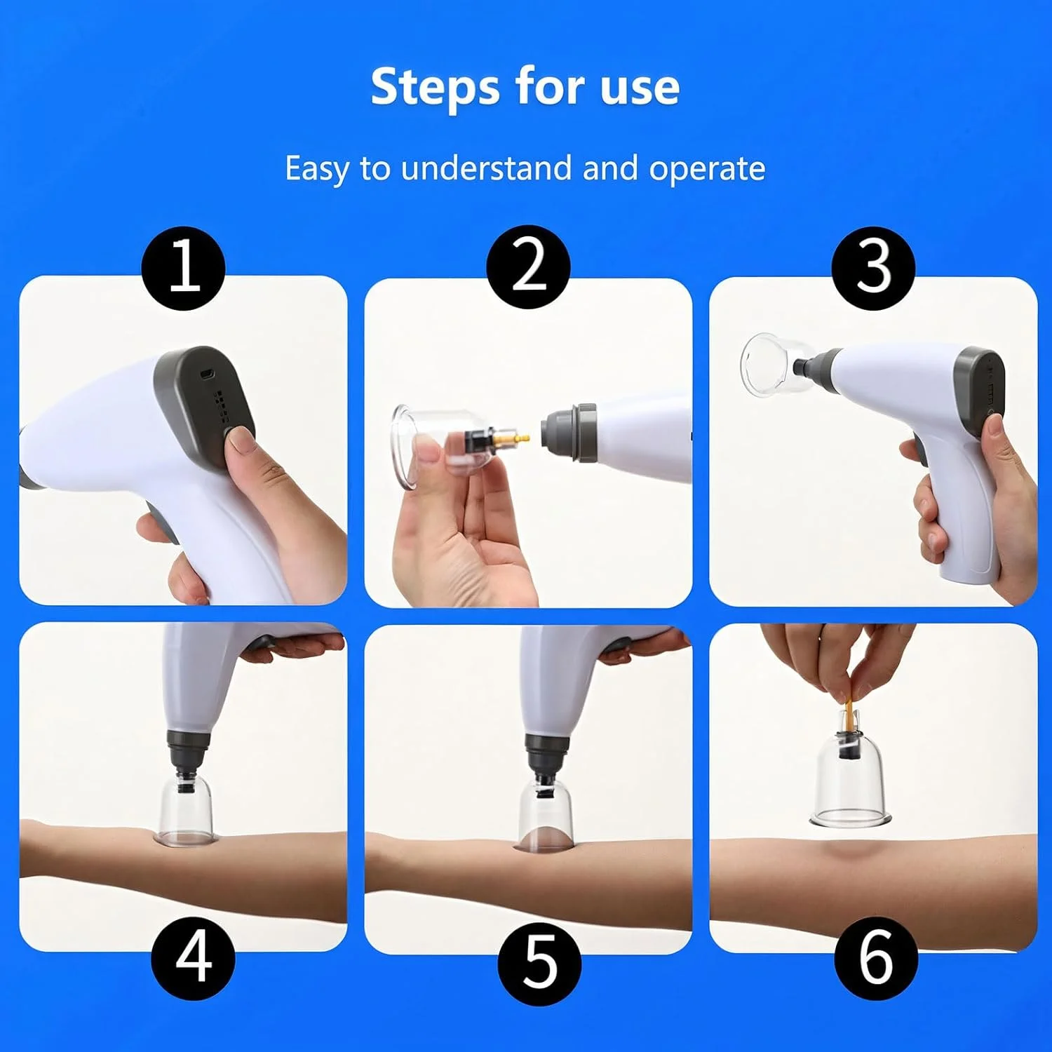 دستگاه حجامت برقی قابل حمل، 5 سطح کنترل مکش و فنجان های سیلیکونی، بی سیم و دستی برای استفاده در منزل، 0.3 کیلوگرم با شیر اطمینان